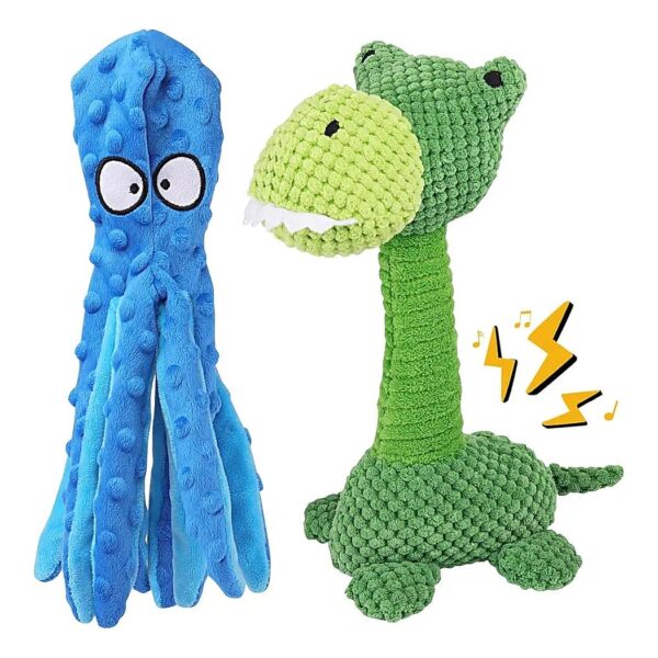 Durable Plush Octopus Crinkle Squeaker Dog Toy with No Stuffing for Mess-Free Play