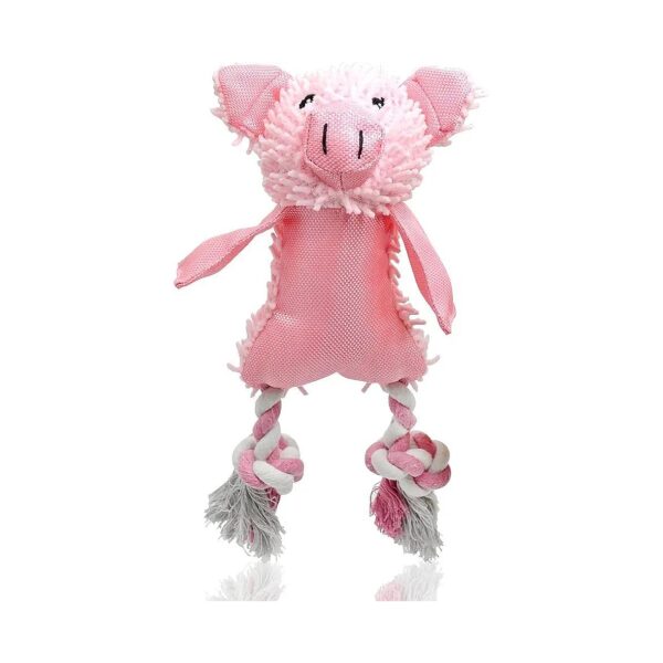 Durable Plush Pig Dog Toy with 3 Squeakers and Rope Legs for Small Medium Dogs