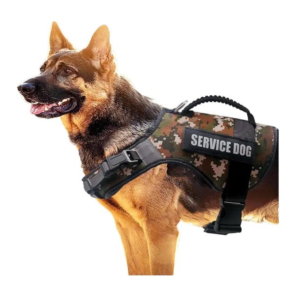 Durable Reflective Camouflage Dog Harness for Large Dogs with Handle and No Pull Design