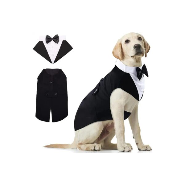 Durable Soft Cotton Dog Tuxedo and Bandana Set for Pet Wedding Party Suit