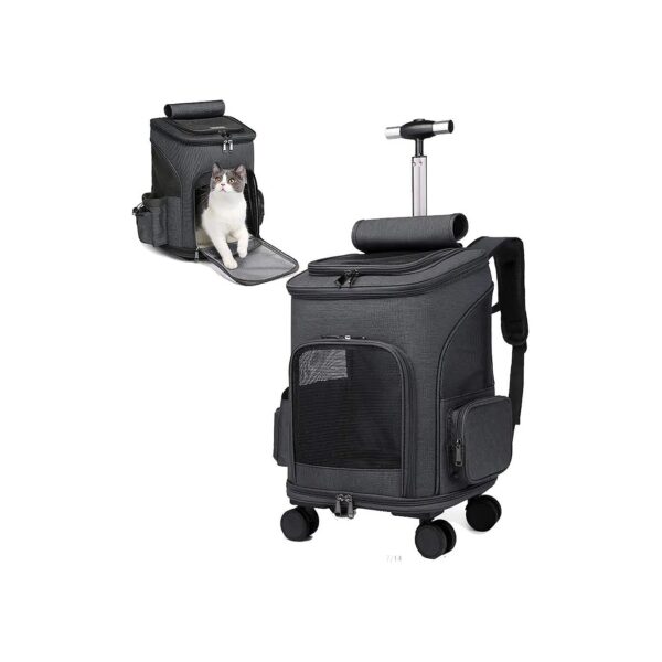 Durable Travel Carrier Backpack for Small Dogs Cats Puppies with Smooth Rolling Wheels