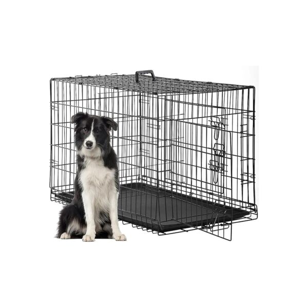 Durable Wire Cage for Large Dogs with Double Doors and Divider Panel