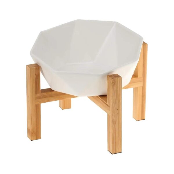 Durable and Easy-to-Clean Ceramic Pet Bowl with Bamboo Stand for Cats and Dogs