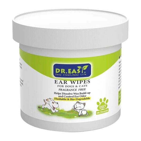 Ear Care Solution for Dogs and Cats - 120 Count Fragrance Free Wipes