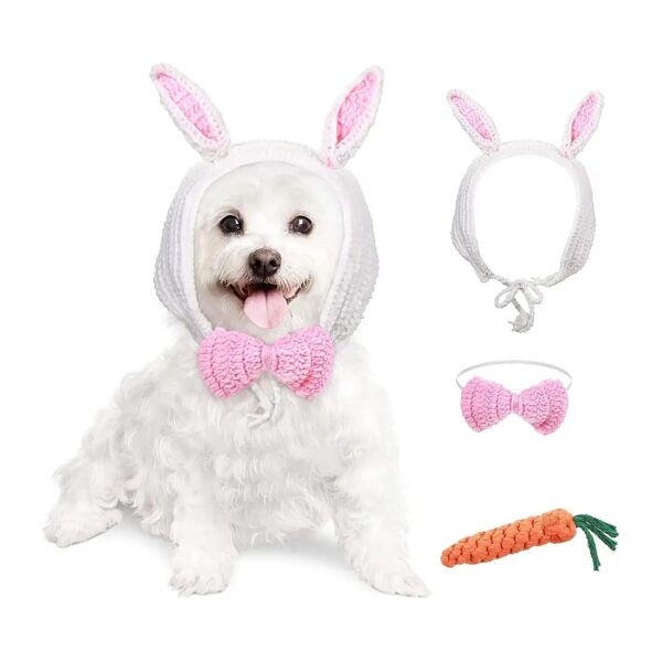 Easter Bunny Costume for Dogs and Cats Soft Knitted Material Adjustble Bowtie Collar