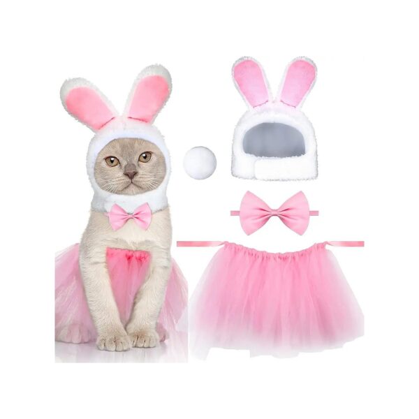 Easter Bunny Costume with Bunny Ears, Tail and Bow for Small Dogs and Cats