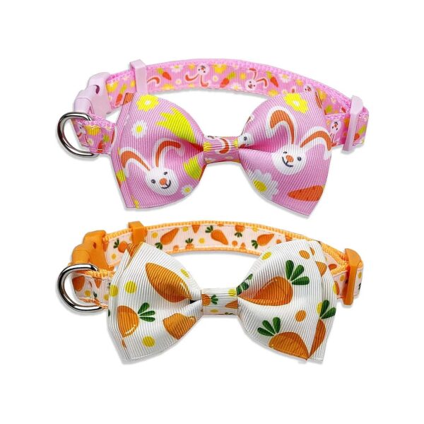 Easter Bunny and Carrot Dog Collar with Removable Bow Tie for Small Dogs