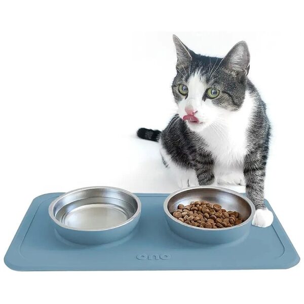 Easy Clean Double Feeder for Small Medium Pets Stainless Steel Bowls Azul