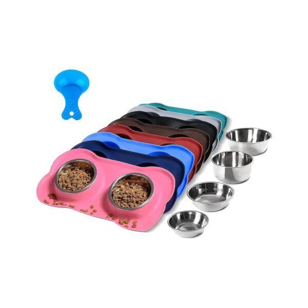 Easy Clean Stainless Steel Dog Bowls with Silicone Mat for Small Medium Large Dogs