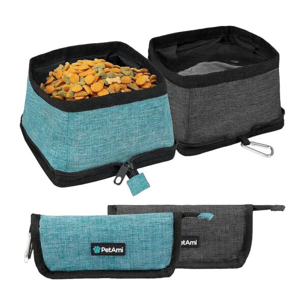 Easy Cleaning, Collapsible Portable Dog Bowls with Zipper Closure for Overnight Trips