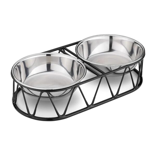 Easy Cleaning Stainless Steel Pet Bowls with Elevated Stand - Black - For Dogs and Cats