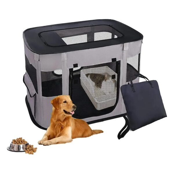 Easy Reassemble Foldable Black Grey Oxford Fabric Dog Cat Playpen Crate for Travel