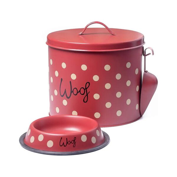 Easy Serving Dog Treat Jar with Bowl and Scoop, Airtight Seal, and Polka Dot Design