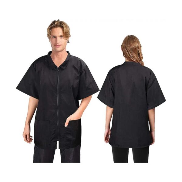 Easy Wear Pet Grooming Shirt Style Smock with Front Zipper and Anti-Static Properties