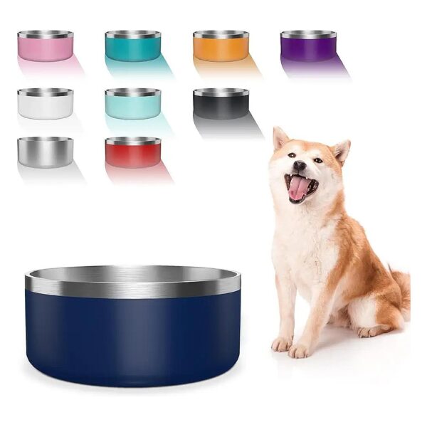 Easy to Clean Stainless Steel Dog Food and Water Bowl with Non Slip Quiet Bottom 64oz