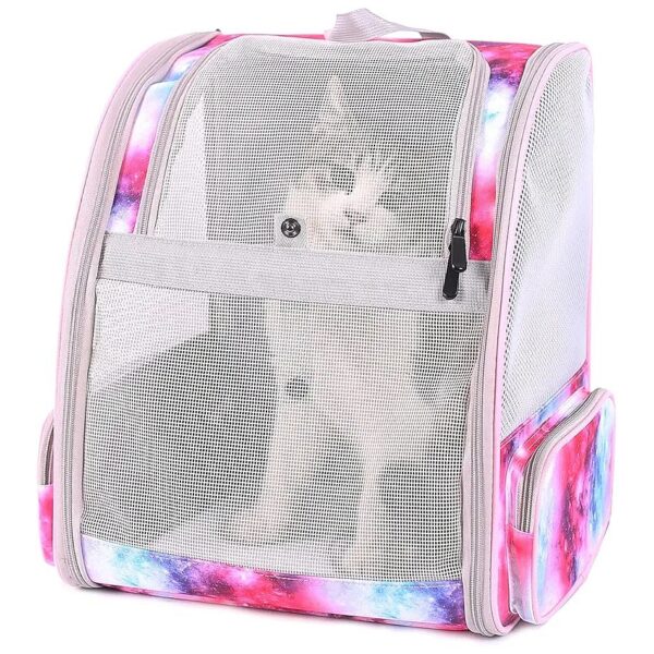 Easy to Use Cat Carrier Backpack with Ventilation, Galaxy Pink for Small Animals and Pets