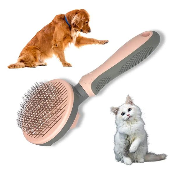 Easy to Use Self Cleaning Brush for Cats and Dogs with Oblong Shape and Soft Pink Color