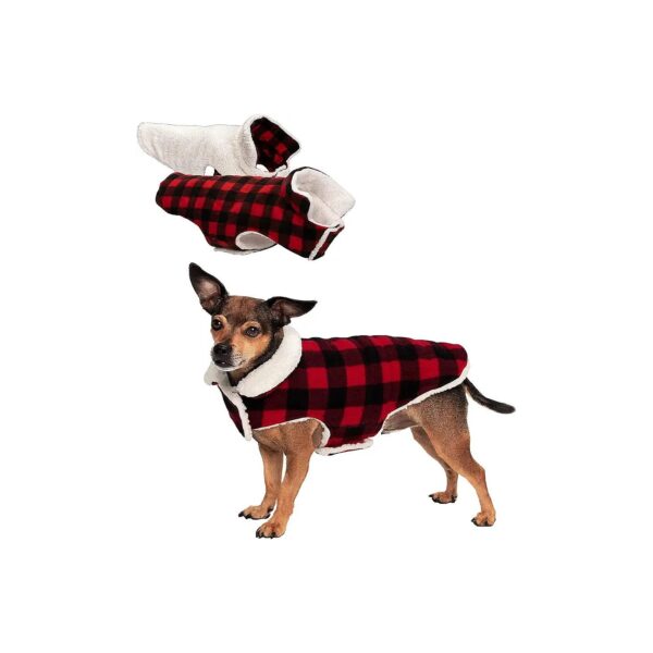 Easy-Care Reversible Dog Coat with Sherpa and Plaid Fleece for Busy Owners