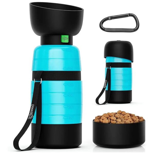 Easy-Use Dog Water Bottle with 5oz Food Container and 22oz Water Capacity