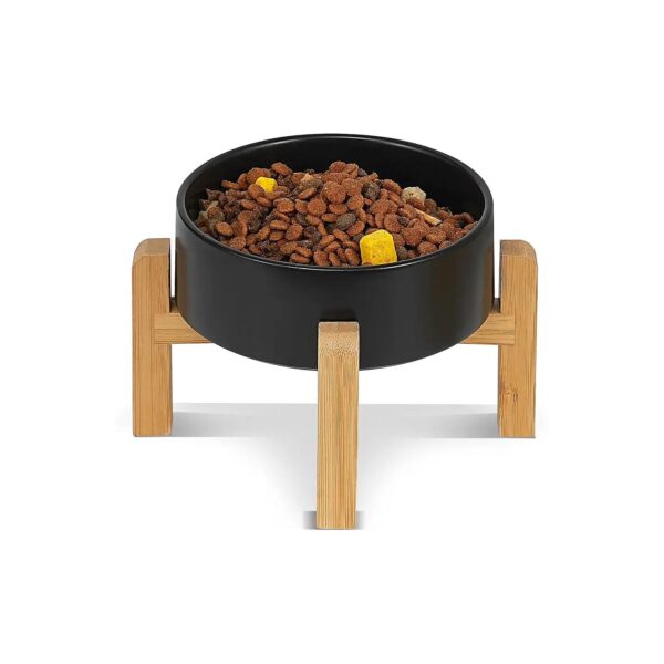 Eco-Friendly Pet Bowl with Ceramic Food and Water Bowls and Bamboo Stand