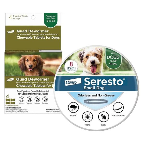 Elanco Tapeworm Dewormer Flea Tick Prevention Treatment for Small Dogs