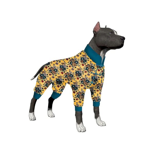 Elastic Bouquet Dog Sleepwear, Anti-Licking Teal Print Pajamas for Large Breeds