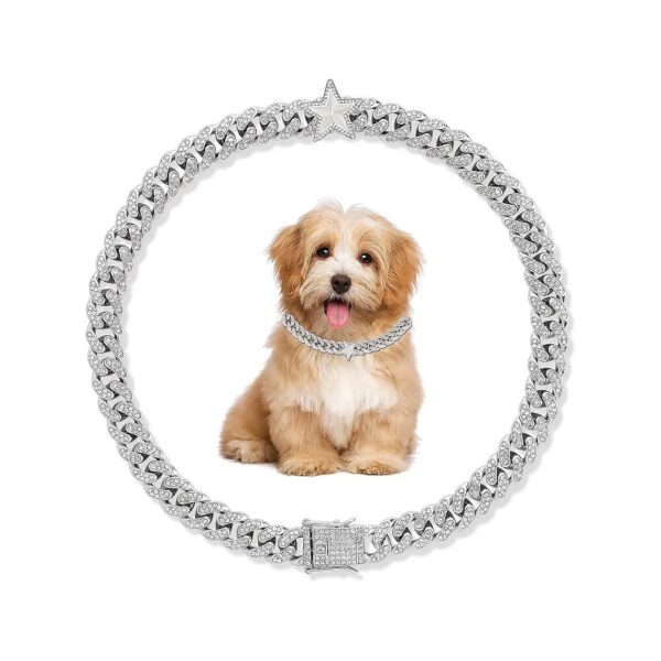 Elegant Silver Metal Chain Cuban Collar with Buckle Closure for Small Dogs and Cats