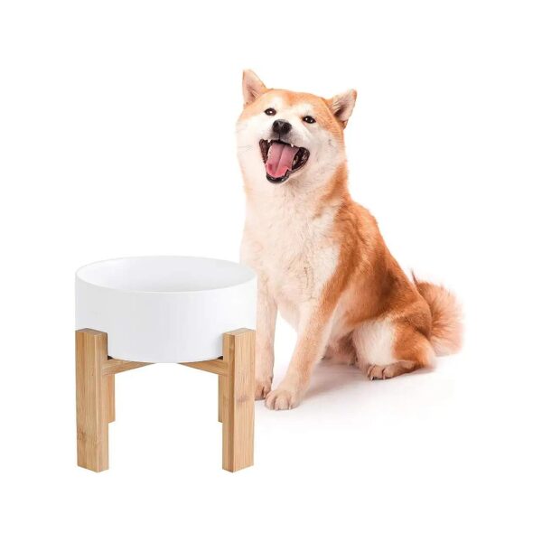 Elevated Dog Food and Water Bowls - Ceramic Stand with Bamboo Base and Large Capacity