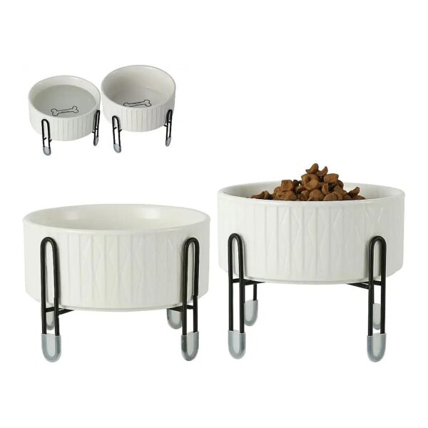 Elevated Metal Stand Ceramic Pet Bowls 32oz Food and Water Feeder Dish for Cats and Dogs