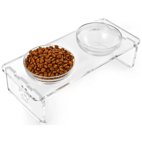 Elevated Pet Bowls Set for Small Cat or Dog Food and Water Feeding with Acrylic Stand