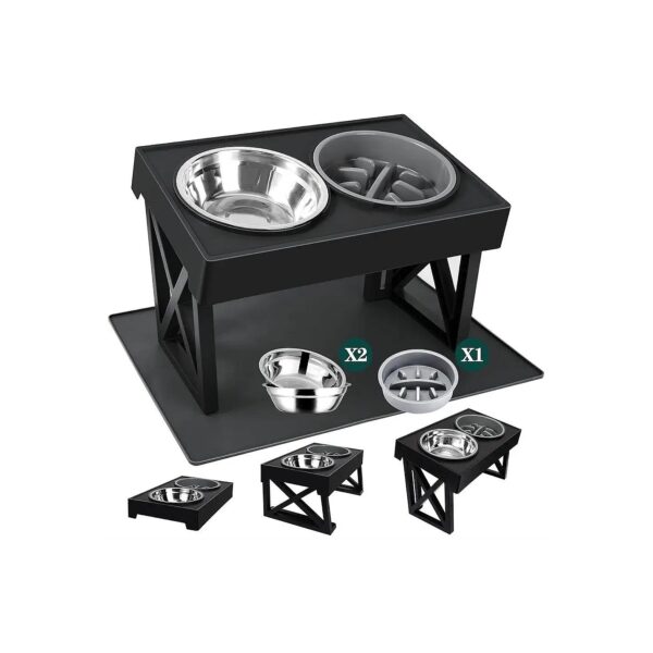 Elevated Pet Food and Water Bowls with Slow Feeder and Three Adjustable Heights