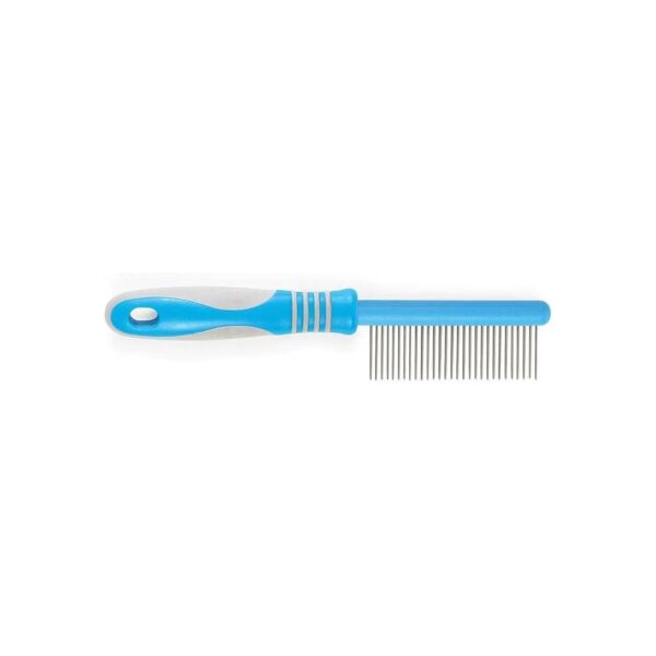 Ergonomic Dog Comb for Long Wiry Curly Coats Medium Blue Stainless Steel