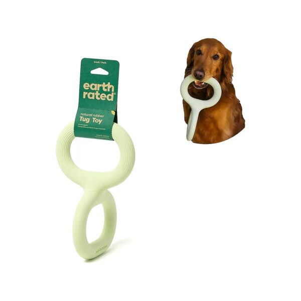 Ergonomic Grip Natural Rubber Tug Toy in Green for Small Adult and Puppy Dogs Tug of War