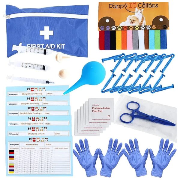 Essential Puppy Whelping Kit with 12 Collars, Feeding Tubes, and Gloves for Peace of Mind