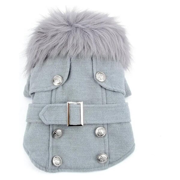 European-Woven Faux Fur Collar Coat for Small Dogs and Cats in Light Grey XL