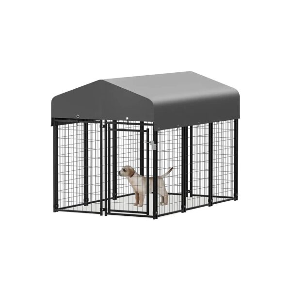 Expandable Outdoor Dog Run with Locking Door and Grid Mesh Panels for Pet Safety