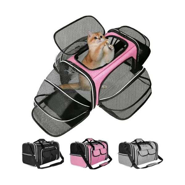 Expandable Soft Sided Cat Carrier with Easy Carry Handles and Pockets