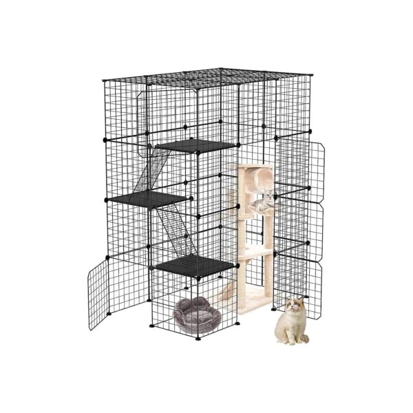 Extra Large 4-Tier Metal Cat Crate with Detachable Kennels for 1-3 Cats