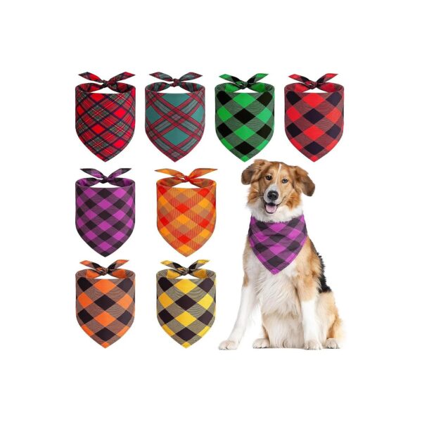 Extra Large Soft Plaid Dog Bandanas 8-Pack Adjustable for Puppy Small Medium Large Dogs