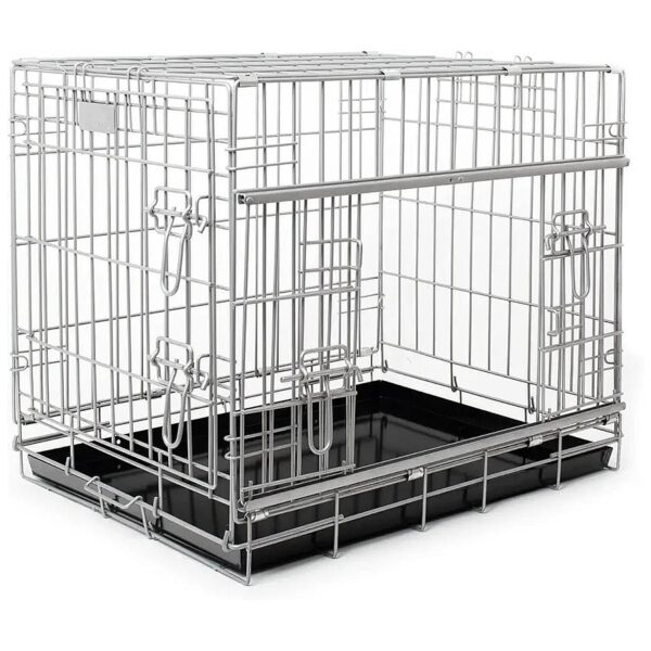 Extra Long Grey Metal Dog Crate with Sliding Main Door for Dogs