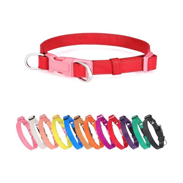 Extra Small Dog Collar Made from Soft Red Leather with Easy Clean Odor Proof Padded