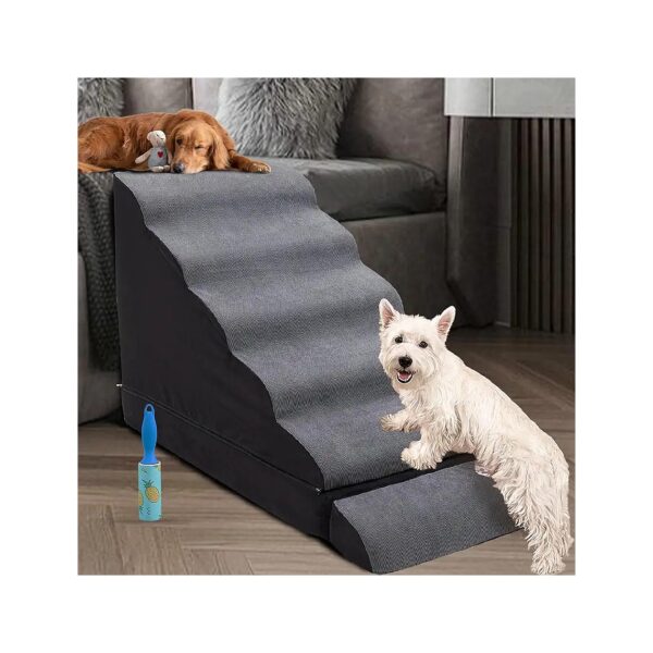 Extra Wide 6-Tier Dark Grey Foam Dog Stairs for Small Dogs, High Density Sturdy Foam