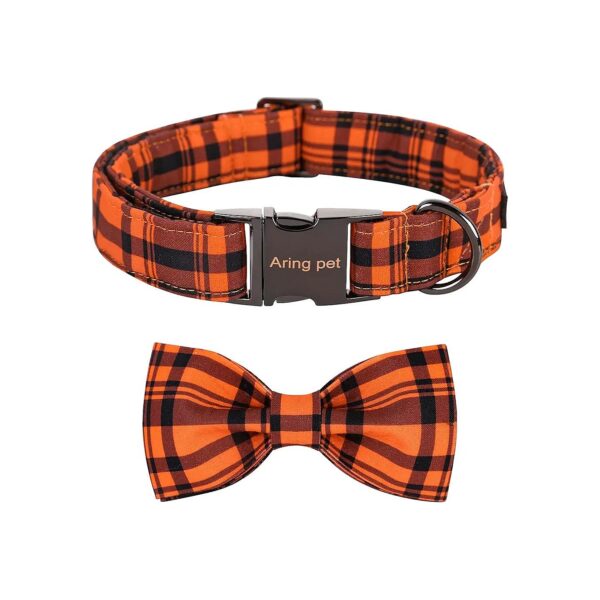 Fall Dog Collar with Bow Tie and Rose Gold Metal Buckle for Comfortable Wear