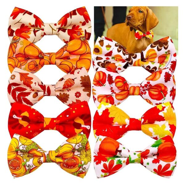 Fall Fashion Dog Collar Bow Ties for Small Breeds Polyester Bowties Autumn Design