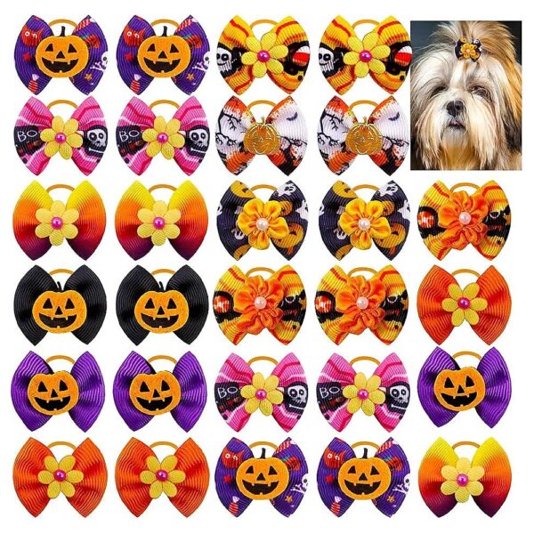 Fall Pet Hair Bows with Pumpkin Ribbon and Rubber Bands