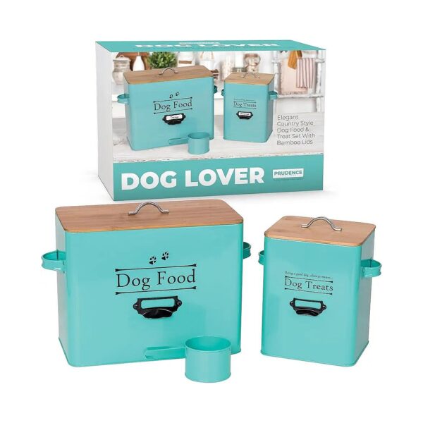 Farmhouse-Style Dog Food Storage Container with 5-Pound Capacity and Matching Treat Tin