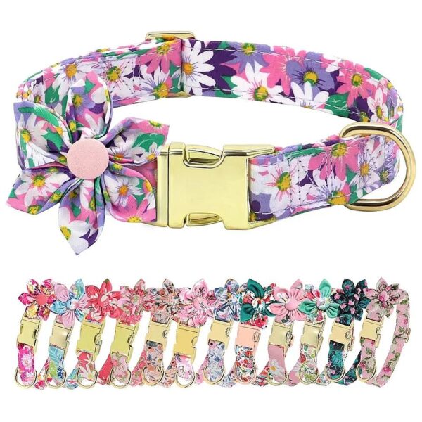 Fashionable and Comfortable Purple Floral Patterned Dog Collars for Small to Large Breeds