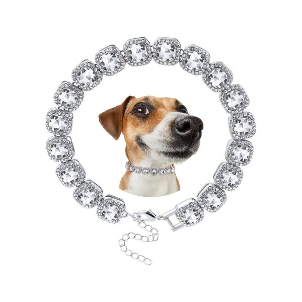 Fashionable and Durable Dog Collar Chain with Iced Out Crystal Stones and Button Closure