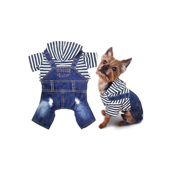 Faux Denim Hooded Dog Coat with Pockets for Small Dogs, Easy to Wear and Clean