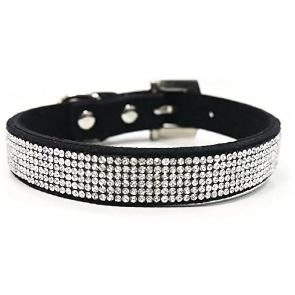 Faux Suede Dog Collar with Rhinestone Crystals for Medium-Sized Dogs